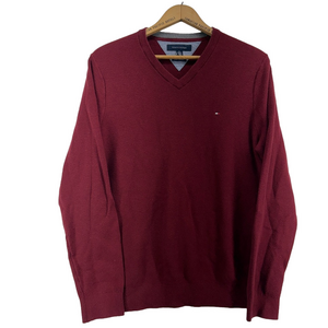 TOMMY HILFIGER Mens V-Neck  Sweater Extra Large Red Coton Cashmere
